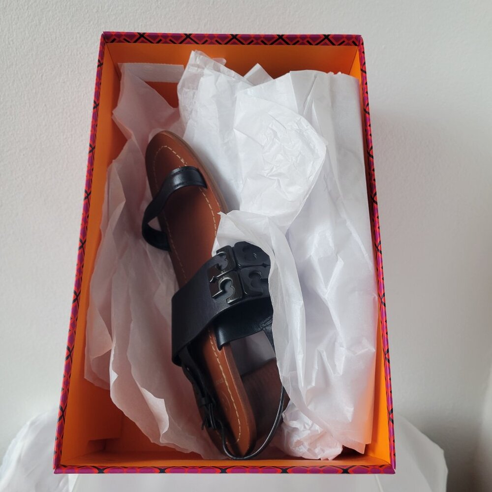 Tory Burch Lowell Women’s Slingback Black Leather Heeled Sandal (Size: 7M) - Picture 3 of 9